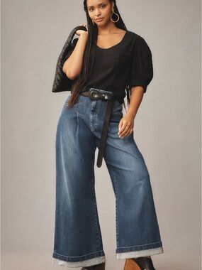 Pilcro Emory Pleated High-Rise Wide-Leg Jeans